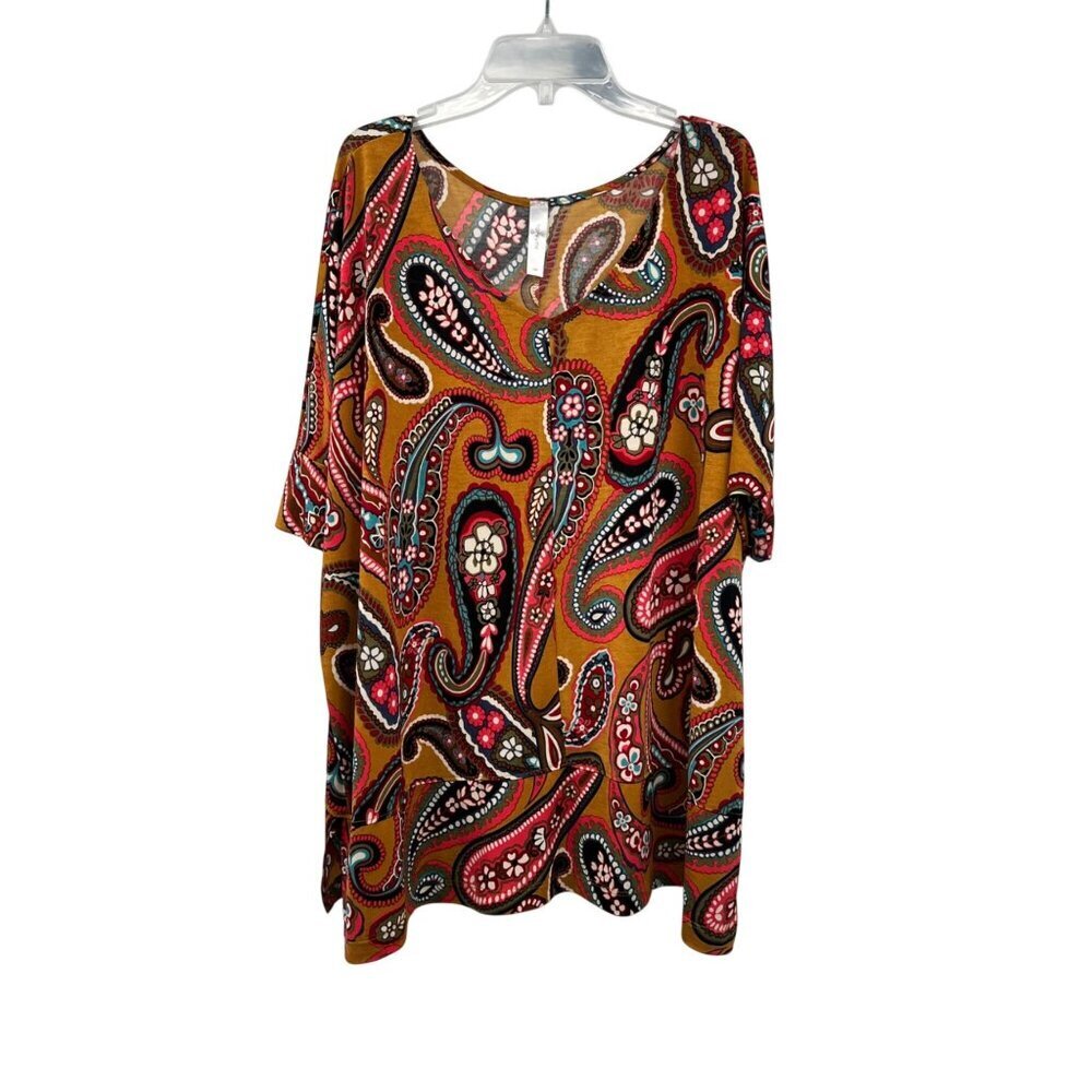 Honeyme Womens Paisley Pullover Top Short Sleeve Colorful Size Small